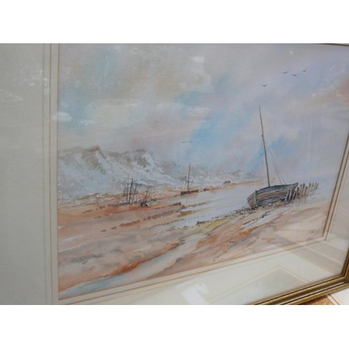 512 - Original watercolour of Estuary with yachts, by J.S. Moody, late 20thC. Framed and glazed 44cm x 54c... 