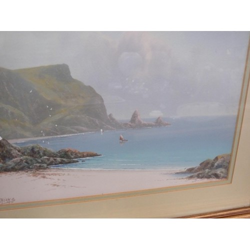 511 - Herbert William Hicks 1880 - 1944.
Watercolour/Gouche coastal scene, framed and glazed. 52cm x 41cm ... 