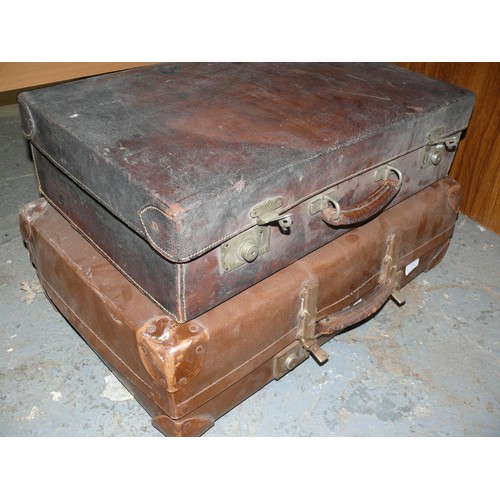 338 - Pair vintage brown leather suitcases.
1x Revelation vulcanized fibre & 1x Antique brown leather with... 