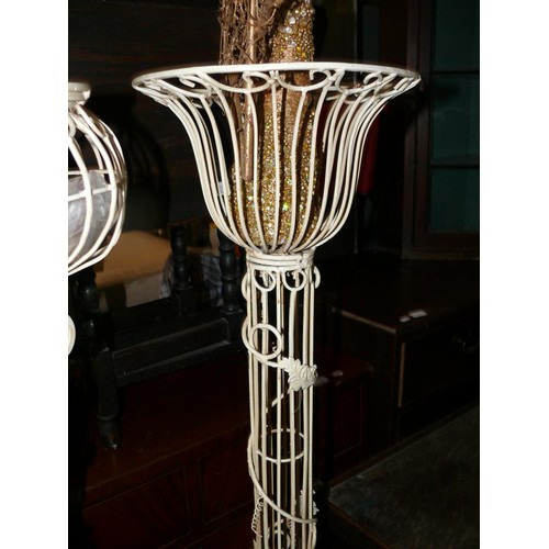 490 - 3x Vintage metal Victorian style plant stands, off whie/cream colour.