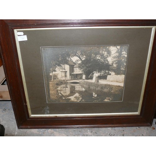 533 - Large black and white Victorian photo plate in oak frame - 73cm x 61.5cm.