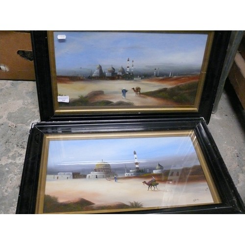 509 - 2x Original Edwardian middle eastern oil paintings by Hal Burton (Bedford). In ebonised glazed frame... 