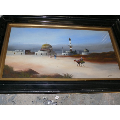 509 - 2x Original Edwardian middle eastern oil paintings by Hal Burton (Bedford). In ebonised glazed frame... 