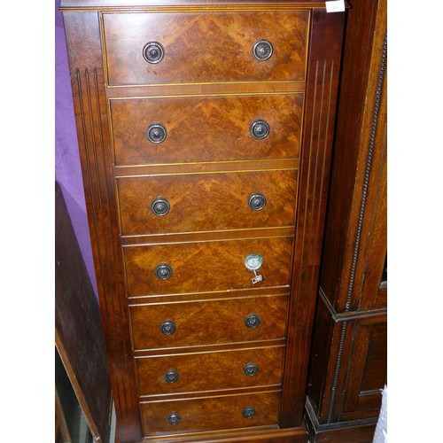 476 - Modern dark walnut veneered incognito gun cabinet in the form of a tallboy chest of drawers.