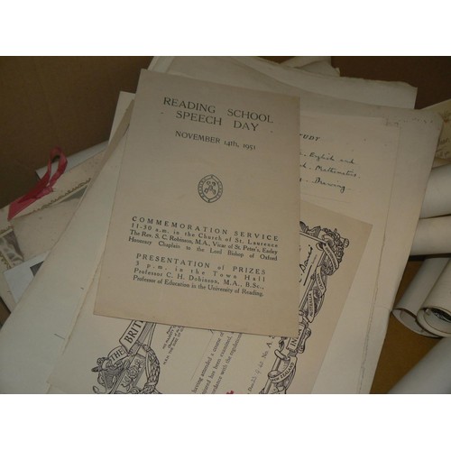 401 - Box of antique and vintage ephemera including a copy of a deed dated 1797, diplomas, certificates an... 