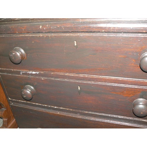 454 - Victorian painted pine chest of 3 drawers. Heavy and substantial with moulding around the top edge, ... 