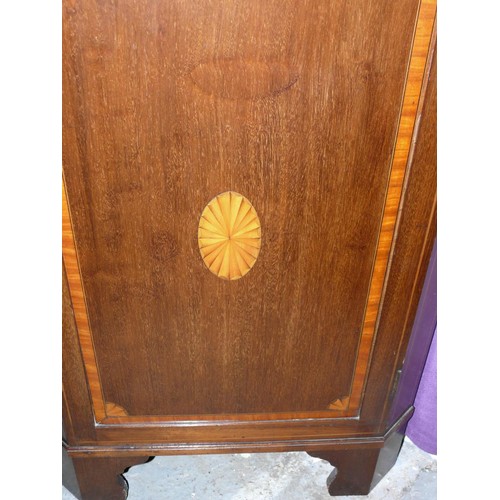 462 - Early 20thC Georgian style mahogany astragal glazed corner cabinet in 2 parts, with a large oval fan... 