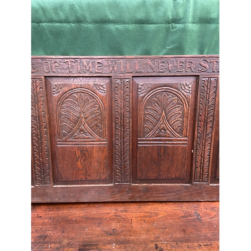 60A - Antique Welsh oak panel, carved with Welsh dragons and ‘The wheel of time will never stand still’. L... 