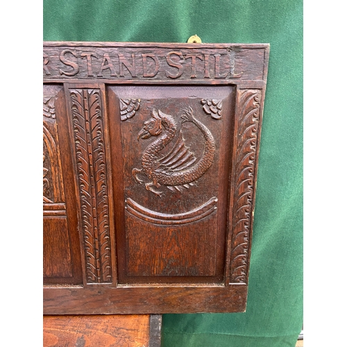 60A - Antique Welsh oak panel, carved with Welsh dragons and ‘The wheel of time will never stand still’. L... 