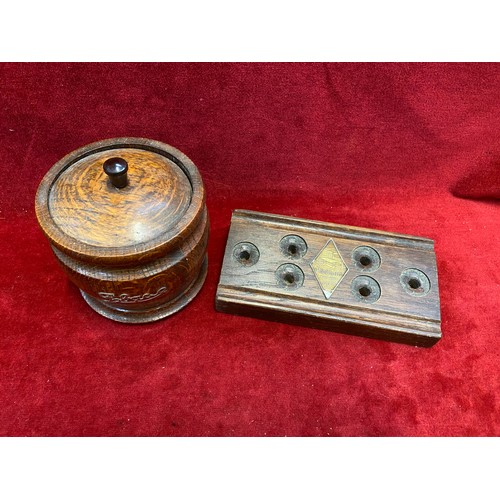 85A - Vintage oak tobacco barrel, together with an Old Charm Furniture oak desk pen stand.