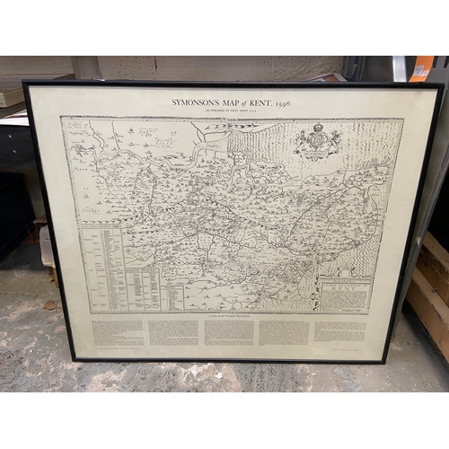 539 - Framed Symonson’s map of Kent, 1596 (as published by Stent about 1650). Facsimile reproduction.