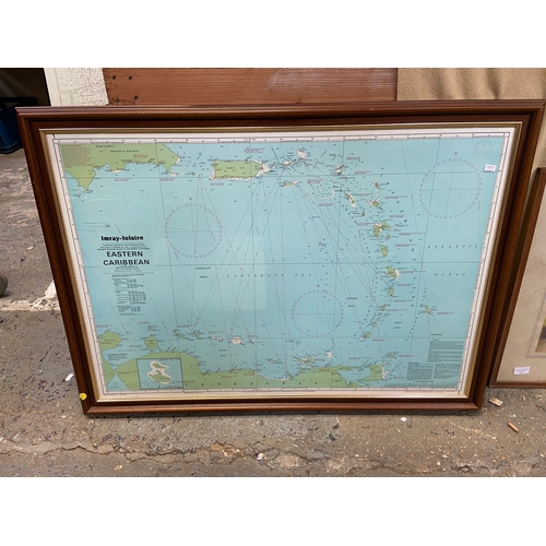 540 - Imray-Lolaire yachting charts for the Eastern Caribbean Sea. Framed 98cm x 71cm.