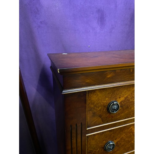 476 - Modern dark walnut veneered incognito gun cabinet in the form of a tallboy chest of drawers.