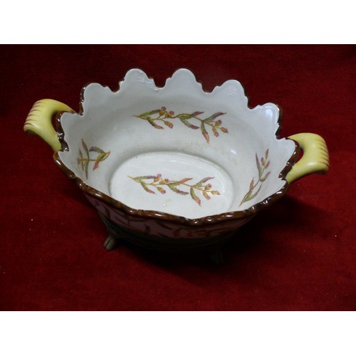 77 - ANTIQUE STYLE CERAMIC BOWL ON ORMOLU TYPE STAND