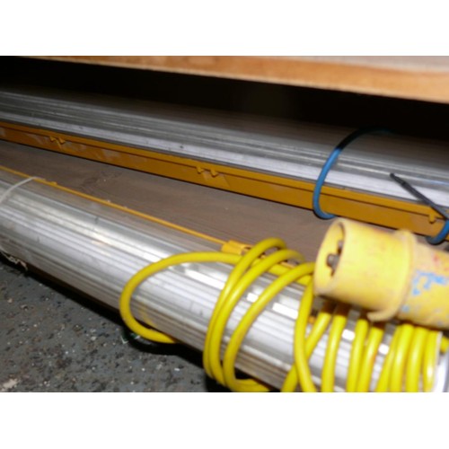 296 - 2x FLUORESCENT STRIP LIGHTS. 58W 110V WITH YELLOW CASES.