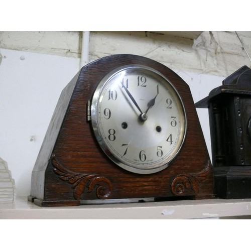 82 - A SMITH ENFIELD ART DECO MANTLE CLOCK PLUS A VINTAGE WOODEN MANTLE CLOCK