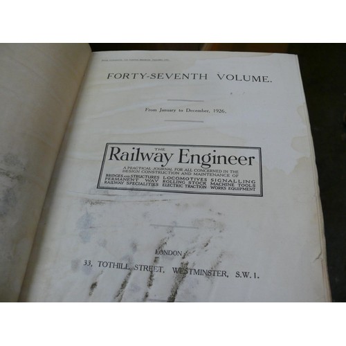 357 - TRAY OF RAILWAY BOOKS INCLUDING NORTH BRITISH STEAM LOCOMOTIVES BOOK, RAILWAY ENGINEER 1925, 1926 & ... 