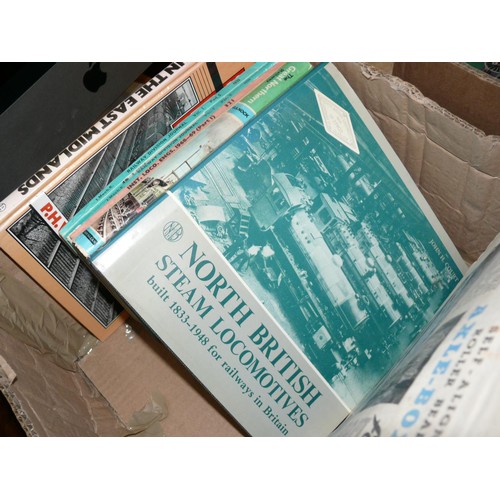 357 - TRAY OF RAILWAY BOOKS INCLUDING NORTH BRITISH STEAM LOCOMOTIVES BOOK, RAILWAY ENGINEER 1925, 1926 & ... 