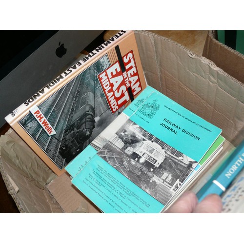 357 - TRAY OF RAILWAY BOOKS INCLUDING NORTH BRITISH STEAM LOCOMOTIVES BOOK, RAILWAY ENGINEER 1925, 1926 & ... 