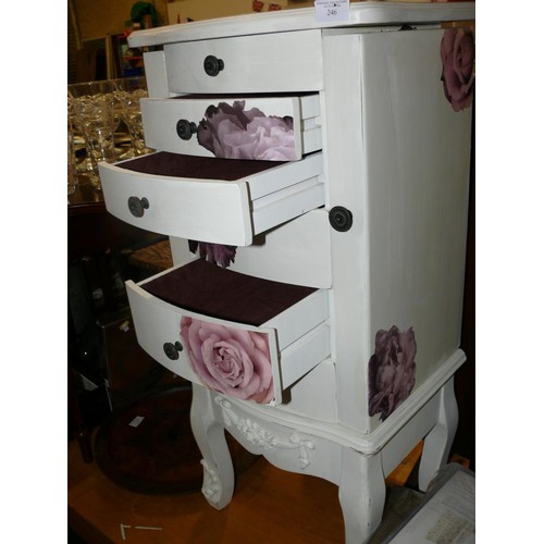 246 - BEAUTIFUL JEWELLERY CABINET WITH PINK AND PURPLE FLORAL DESIGN (PROCEEDS TO GO TO MERRYLEGS CHARITAB... 