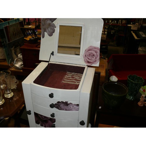 246 - BEAUTIFUL JEWELLERY CABINET WITH PINK AND PURPLE FLORAL DESIGN (PROCEEDS TO GO TO MERRYLEGS CHARITAB... 