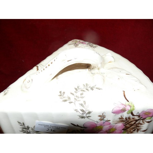 236 - LARGE VINTAGE CHEESE DISH WITH PINK FLORAL DECORATION