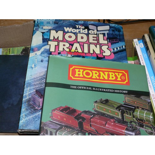 359 - TRAY OF MODEL RAILWAY BOOKS INCLUDING HORNBY ThE OFFICIAL ILLUSTRATED HISTORY & WORLD OF MODEL TRAIN... 