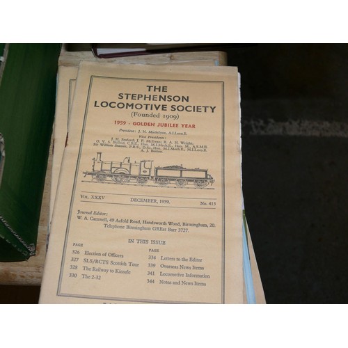 361 - TRAY OF RAILWAY BOOKS INCLUDING JOURNAL OF THE STEPHENSON LOCOMOTIVE SOCIETY PLUS OTHERS