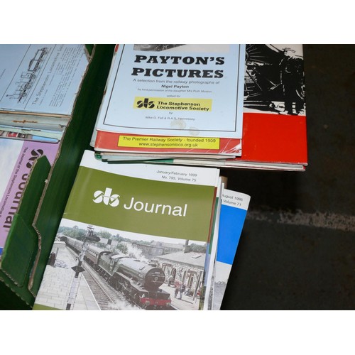 361 - TRAY OF RAILWAY BOOKS INCLUDING JOURNAL OF THE STEPHENSON LOCOMOTIVE SOCIETY PLUS OTHERS