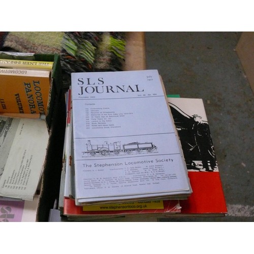 361 - TRAY OF RAILWAY BOOKS INCLUDING JOURNAL OF THE STEPHENSON LOCOMOTIVE SOCIETY PLUS OTHERS