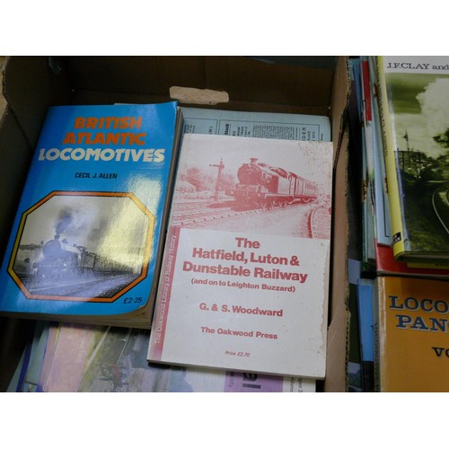 361 - TRAY OF RAILWAY BOOKS INCLUDING JOURNAL OF THE STEPHENSON LOCOMOTIVE SOCIETY PLUS OTHERS