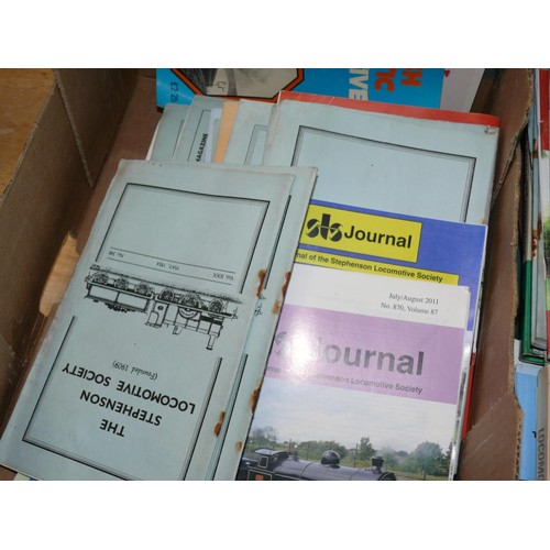 361 - TRAY OF RAILWAY BOOKS INCLUDING JOURNAL OF THE STEPHENSON LOCOMOTIVE SOCIETY PLUS OTHERS