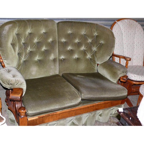 459 - LARGE WOODEN FRAMED ARMCHAIR AND MATCHING 2 SEATER SETTEE