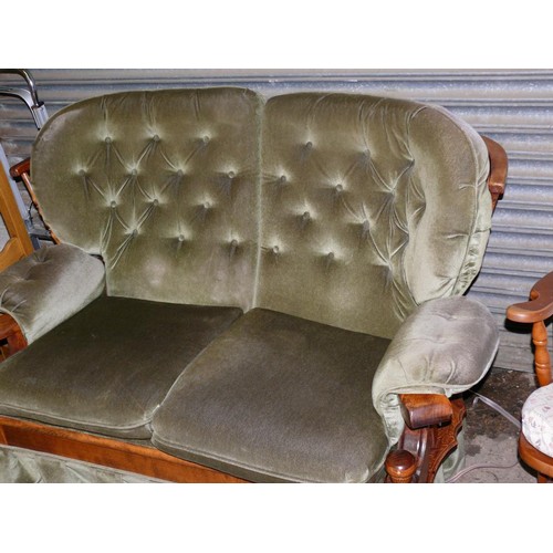 459 - LARGE WOODEN FRAMED ARMCHAIR AND MATCHING 2 SEATER SETTEE