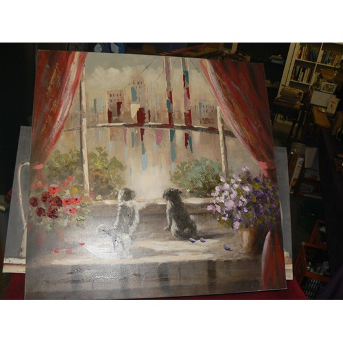 289 - 3 DECORATIVE CANVAS TEXTURED ART PICTURES, 1 FEATURING BANKSY ARTWORK