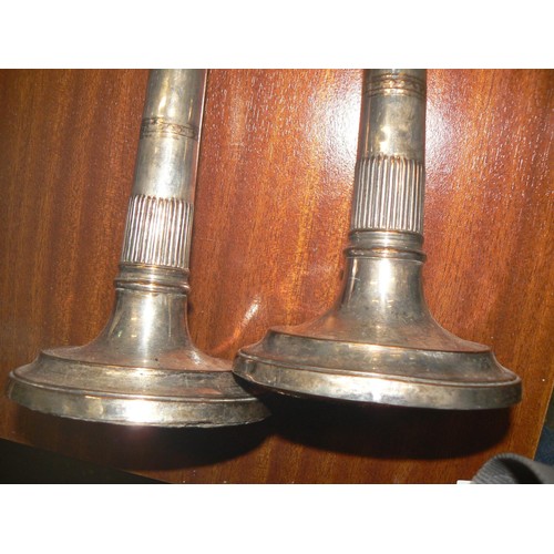 299 - PAIR OF ANTIQUE SILVER ON COPPER CANDLESTICKS