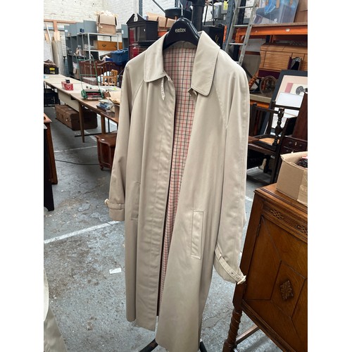 345A - 2 LONG VINTAGE TRENCH COATS, 1 DOUBLE BREASTED