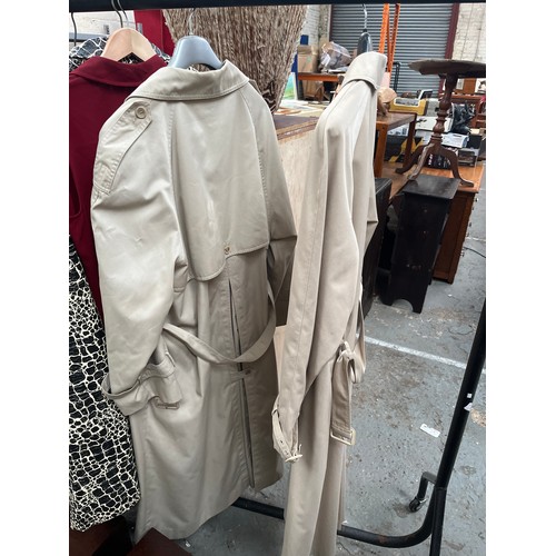 345A - 2 LONG VINTAGE TRENCH COATS, 1 DOUBLE BREASTED