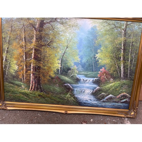 358 - WOODLAND OIL PAINTING IN ORNATE GILT FRAME WITH ILLEGIBLE SIGNATURE 100cm x 70cm