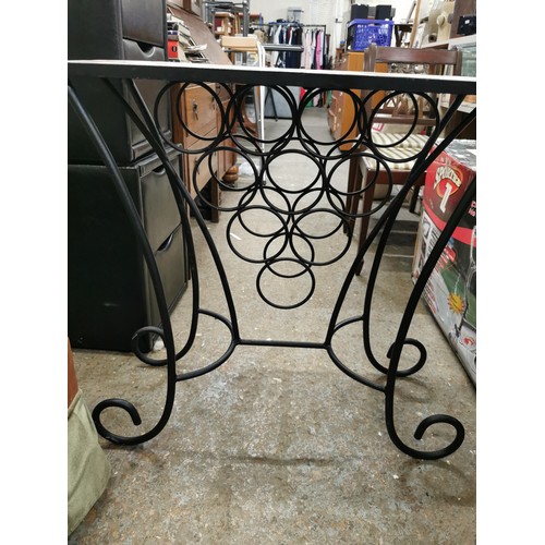 461 - TILE TOP METAL FRAMED CONSOLE TABLE WITH WINE RACK