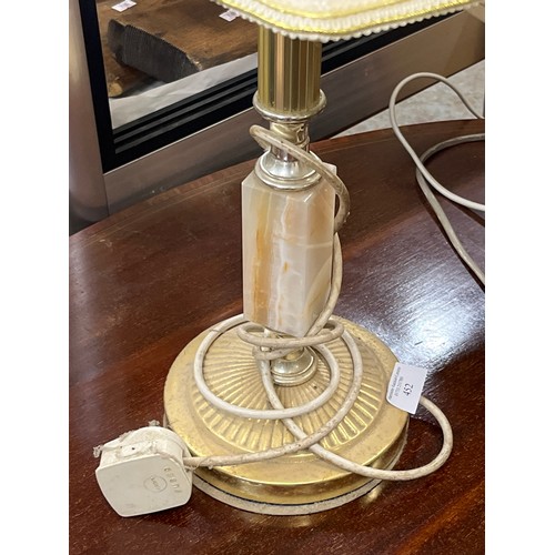 452 - LARGE BRASS AND ONYX TABLE LAMP AND A GLASS TABLE LAMP