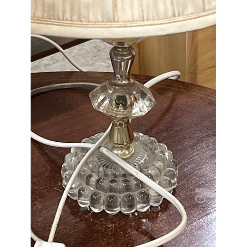 452 - LARGE BRASS AND ONYX TABLE LAMP AND A GLASS TABLE LAMP