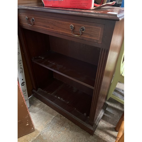 529 - DARK WOOD BOOKCASE WITH 2 SHELVES AND SINGLE DRAWER