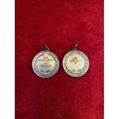 28F - 2x 1920's sterling silver athletic sports fob medals, hallmarked for Birmingham and made by D&D - Da... 