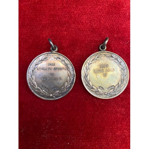 28F - 2x 1920's sterling silver athletic sports fob medals, hallmarked for Birmingham and made by D&D - Da... 