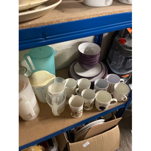 404 - ROYAL DOULTON STRAWBERRY FAYRE PART TEA SERVICE PLUS A STONEWARE COOKPOT, SELECTION OF MUGS AND JUGS... 