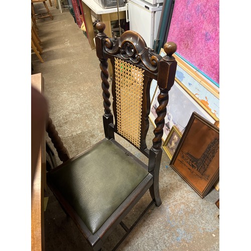 510 - VINTAGE DARK EWOOD EXTENDNG DINING TABLE WITH BOBBIN TURNED LEGS AND A SET OF 4 CHAIRS WITH RATTAN A... 