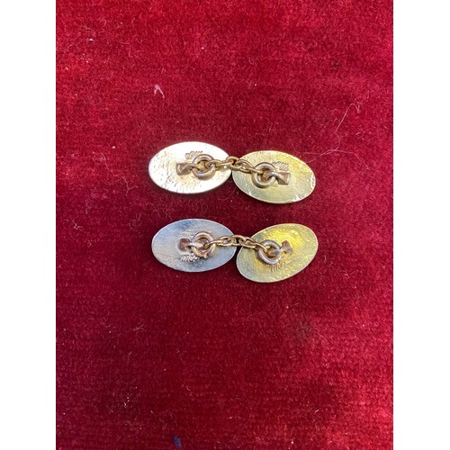 28A - Pair of gold coloured and blue enamel ROYAL NAVY cufflinks with anchor and crown decoration.