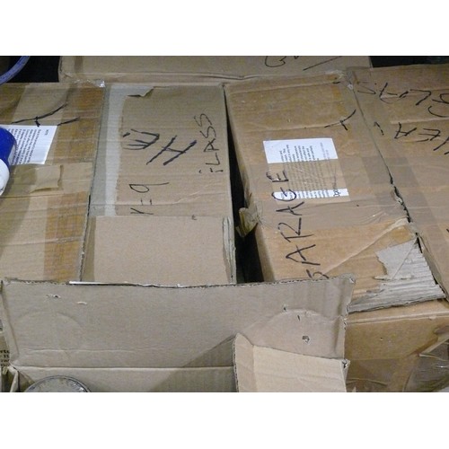 156 - 4 BOXES OF GLASS JARS WITH HARDWARE SCREWS, NAILS ETC