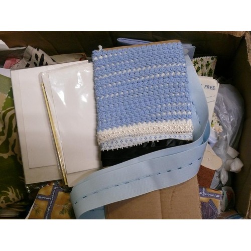 160 - LARGE BOX OF MATERIAL AND VARIOUS CRAFT ITEMS